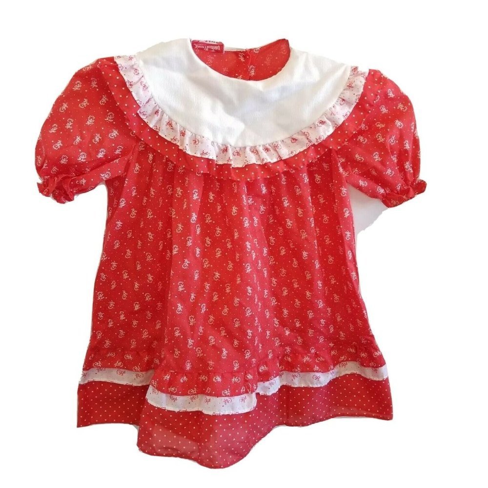 Vintage Jane Darling Girls Bib Dress Floral Red